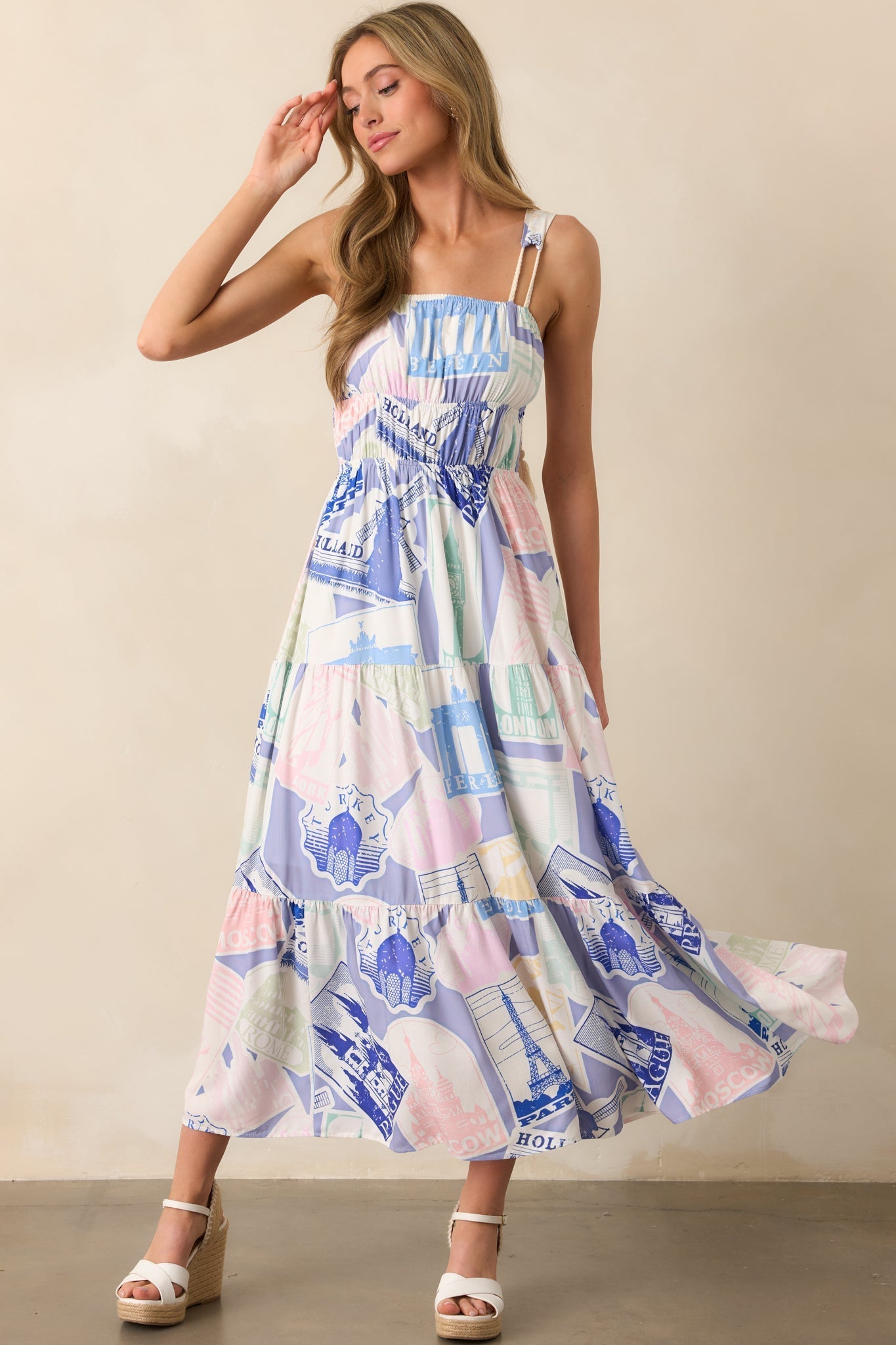 Adair Passport Print Blue Midi Dress