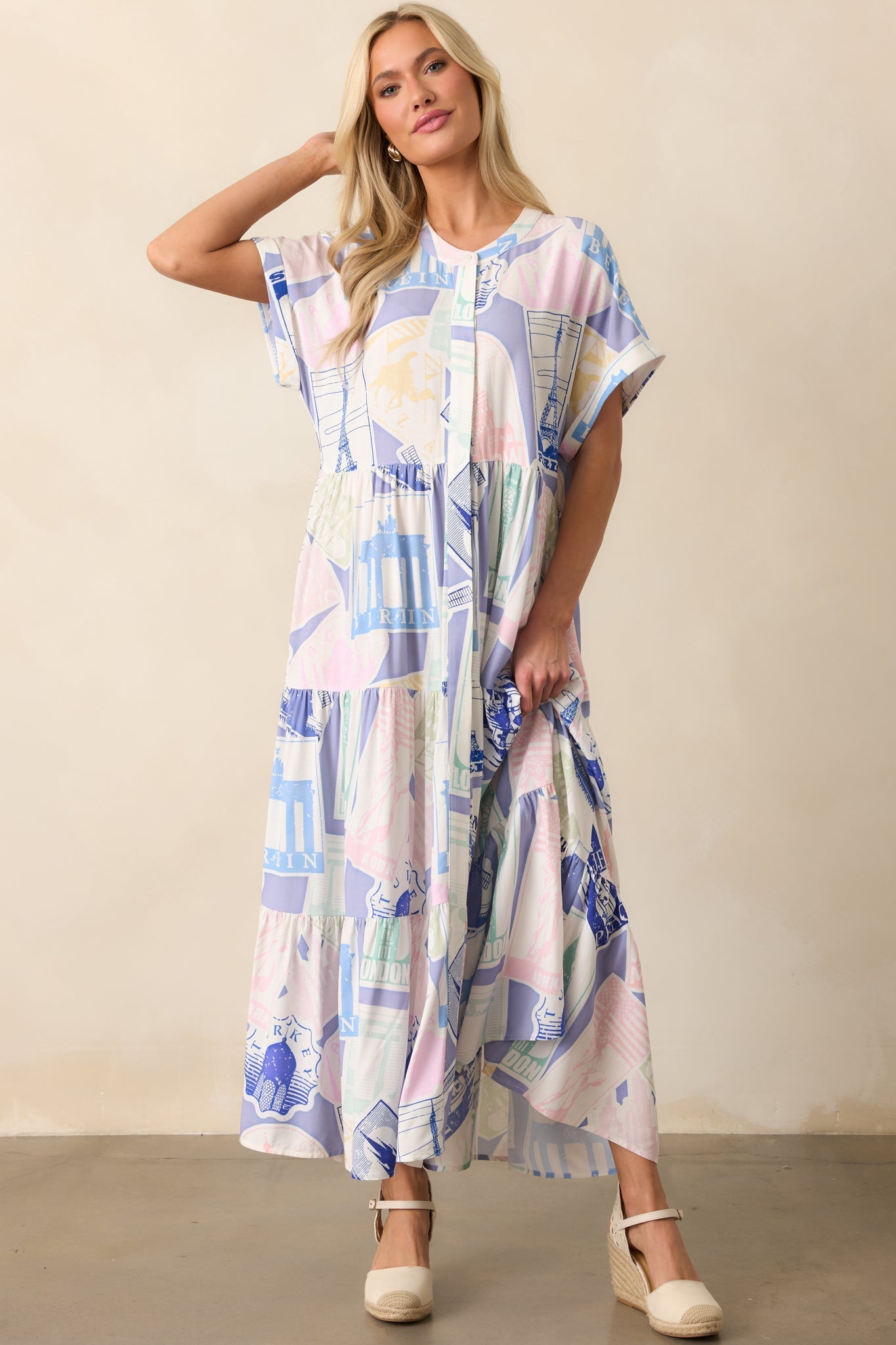 Mallory Passport Print Blue Midi Dress