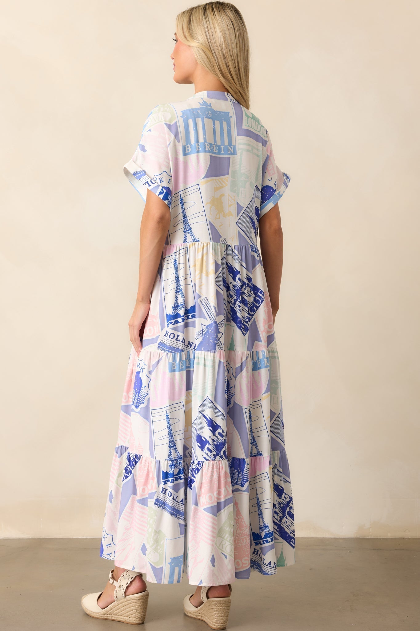 Mallory Passport Print Blue Midi Dress