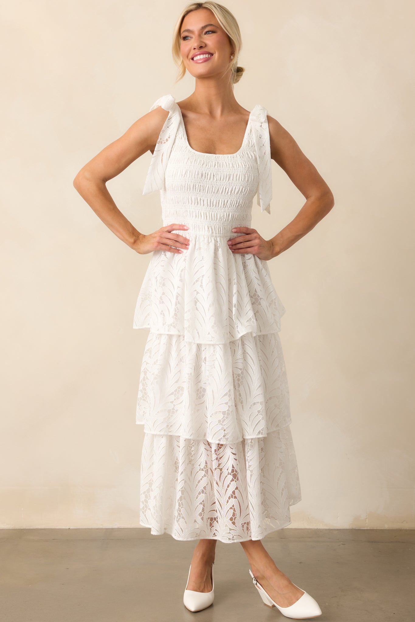 The Beauty Of Becoming Ivory Lace Tiered Maxi Dress