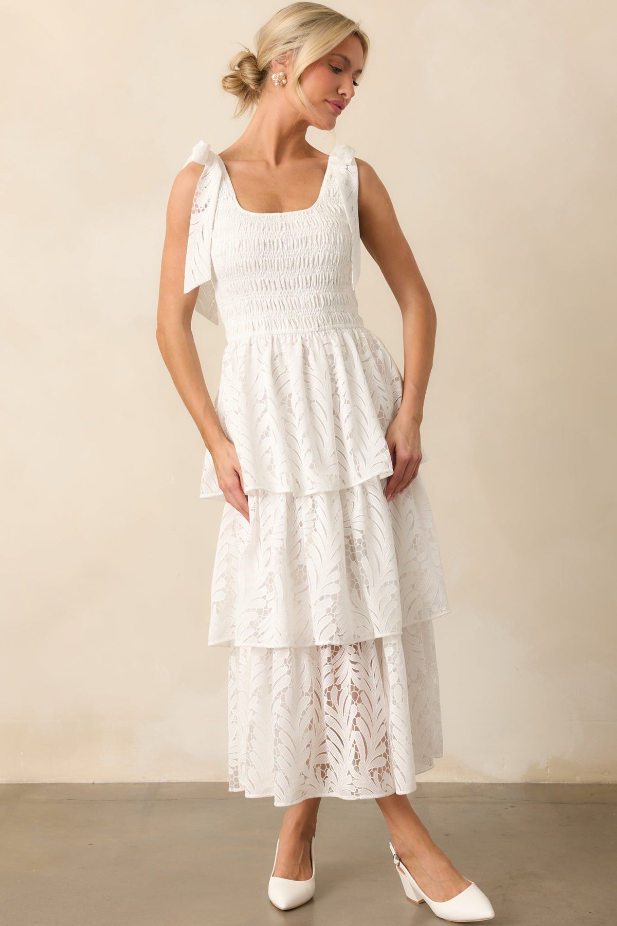 The Beauty Of Becoming Ivory Lace Tiered Maxi Dress