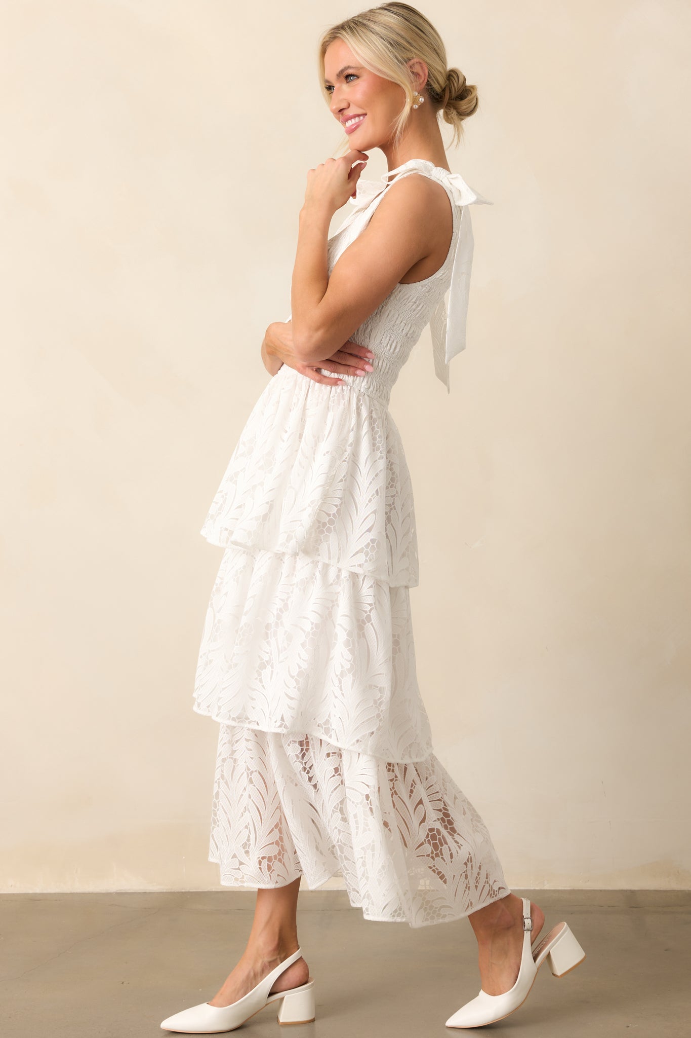 The Beauty Of Becoming Ivory Lace Tiered Maxi Dress
