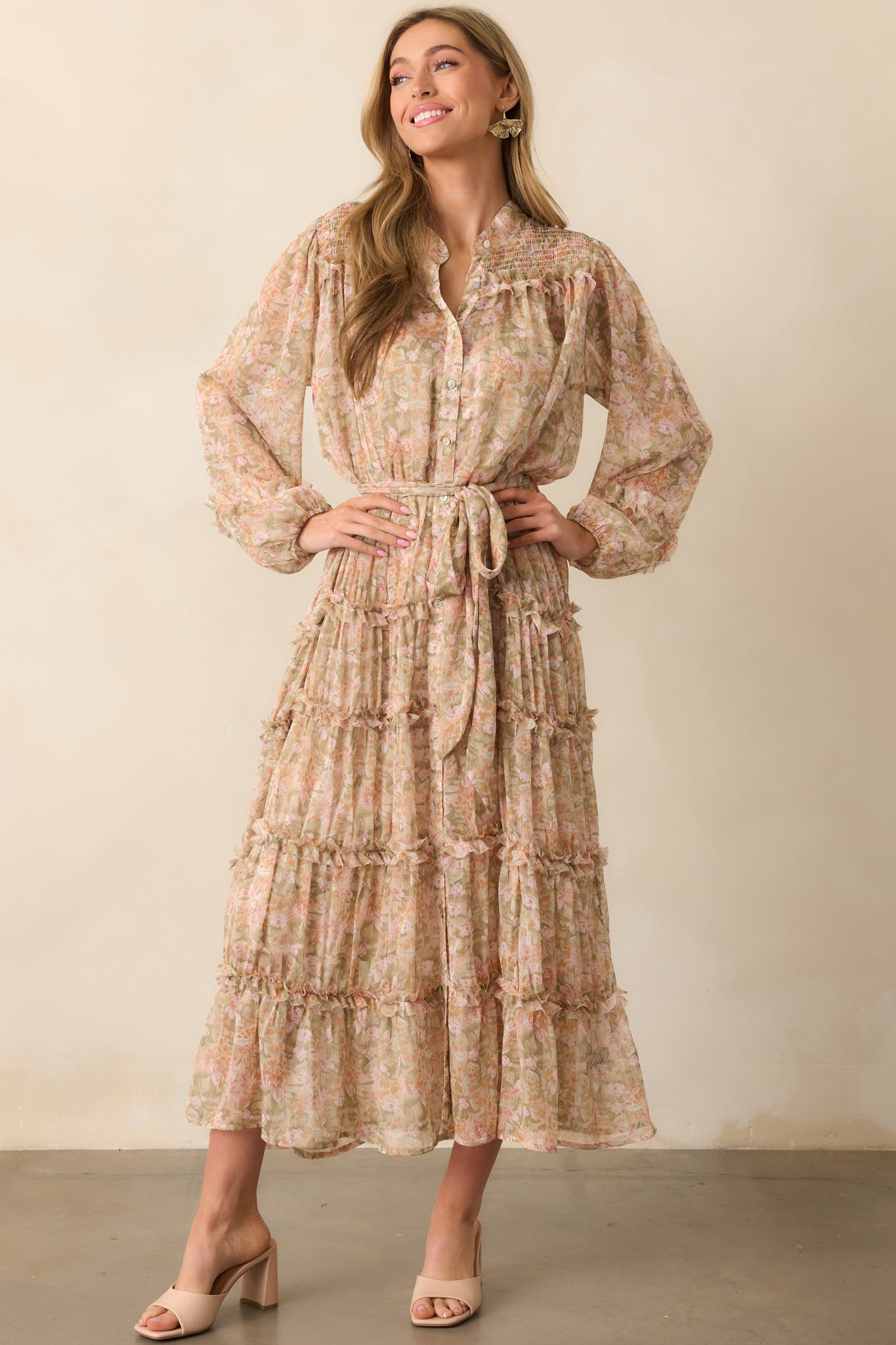 Whisper Of The Wind Blush Floral Long Sleeve Maxi Dress