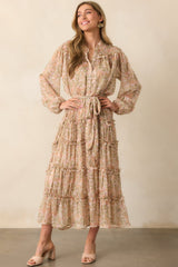 Whisper Of The Wind Blush Floral Long Sleeve Maxi Dress