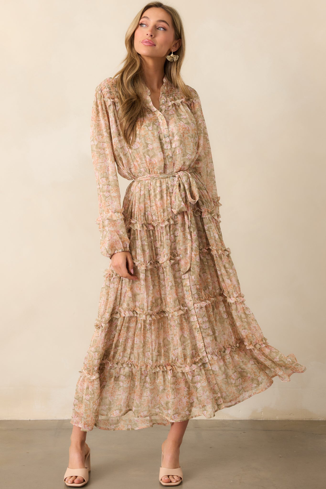 Whisper Of The Wind Blush Floral Long Sleeve Maxi Dress