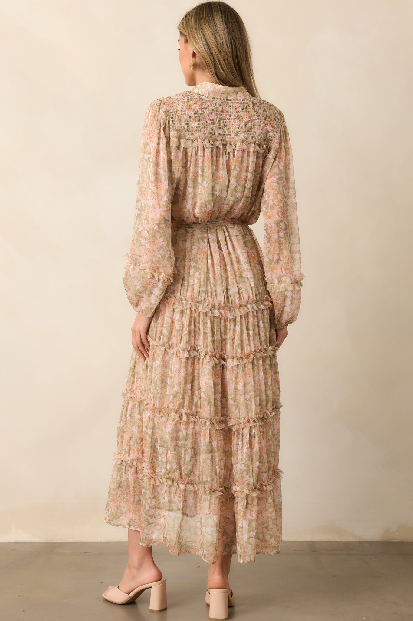 Whisper Of The Wind Blush Floral Long Sleeve Maxi Dress