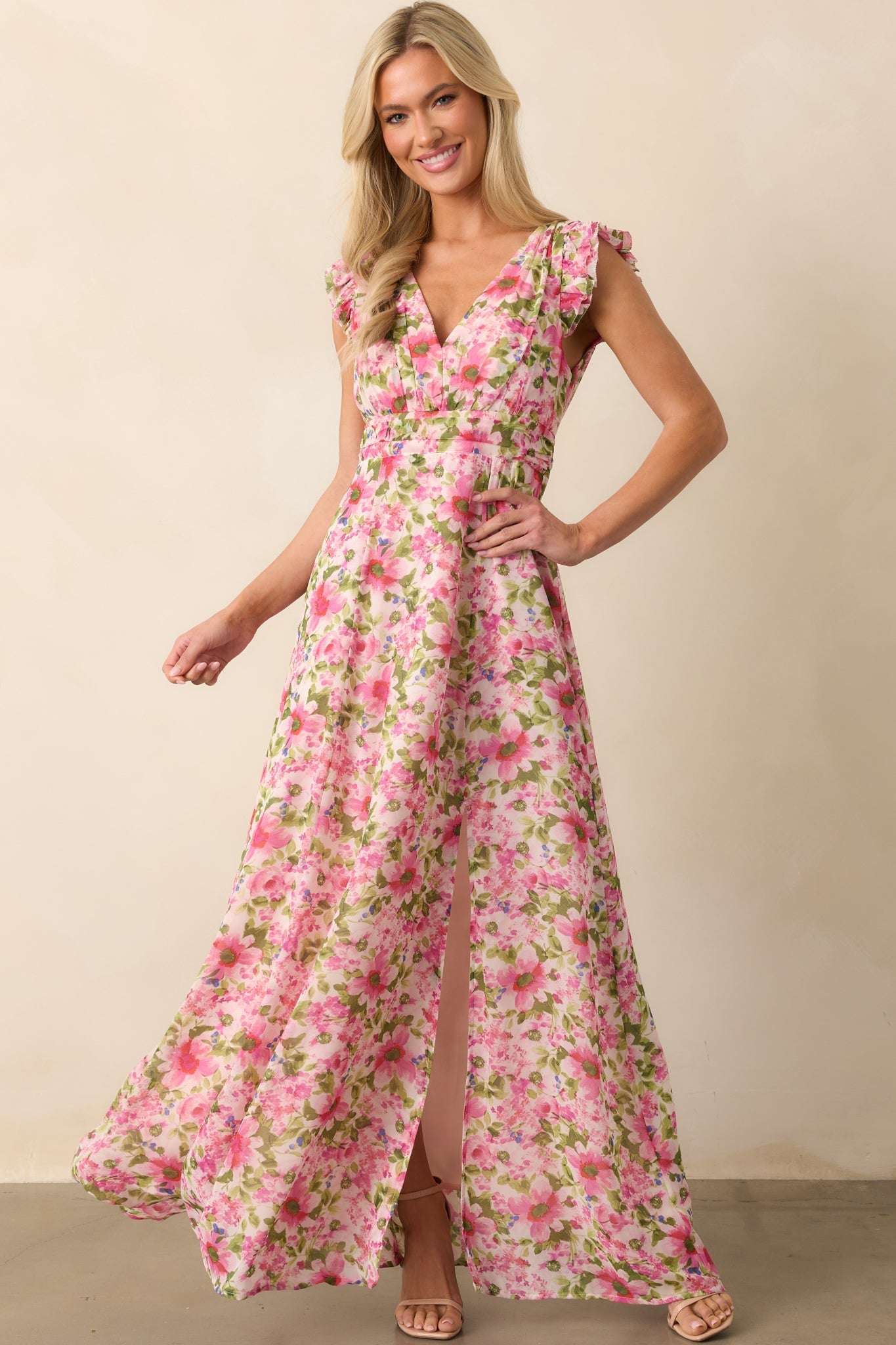 Dancing In The Sun Pink Floral Sleeveless Maxi Dress