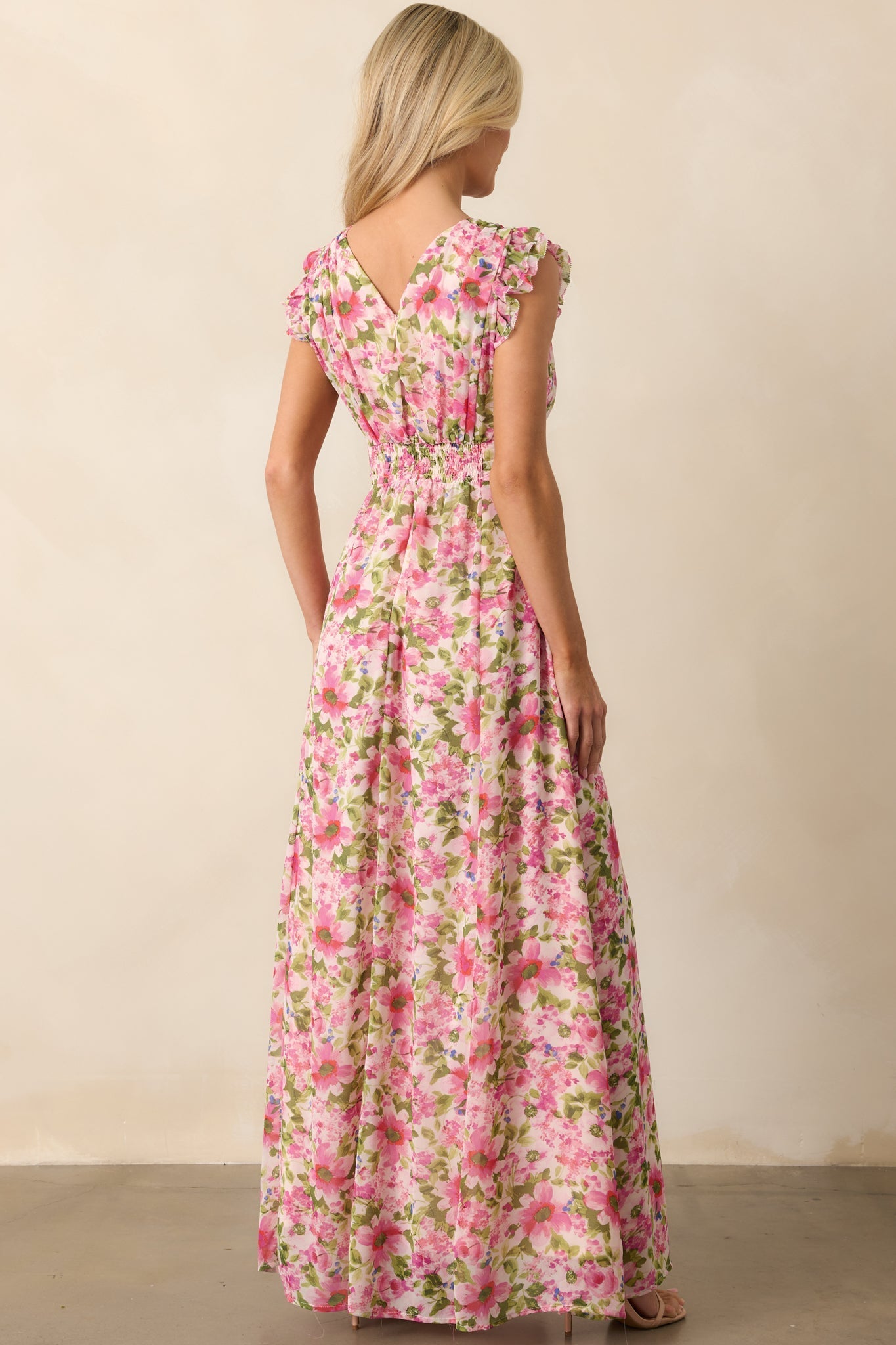 Dancing In The Sun Pink Floral Sleeveless Maxi Dress