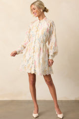 The Art Of Being Ivory Floral Embroidered Eyelet Mini Dress