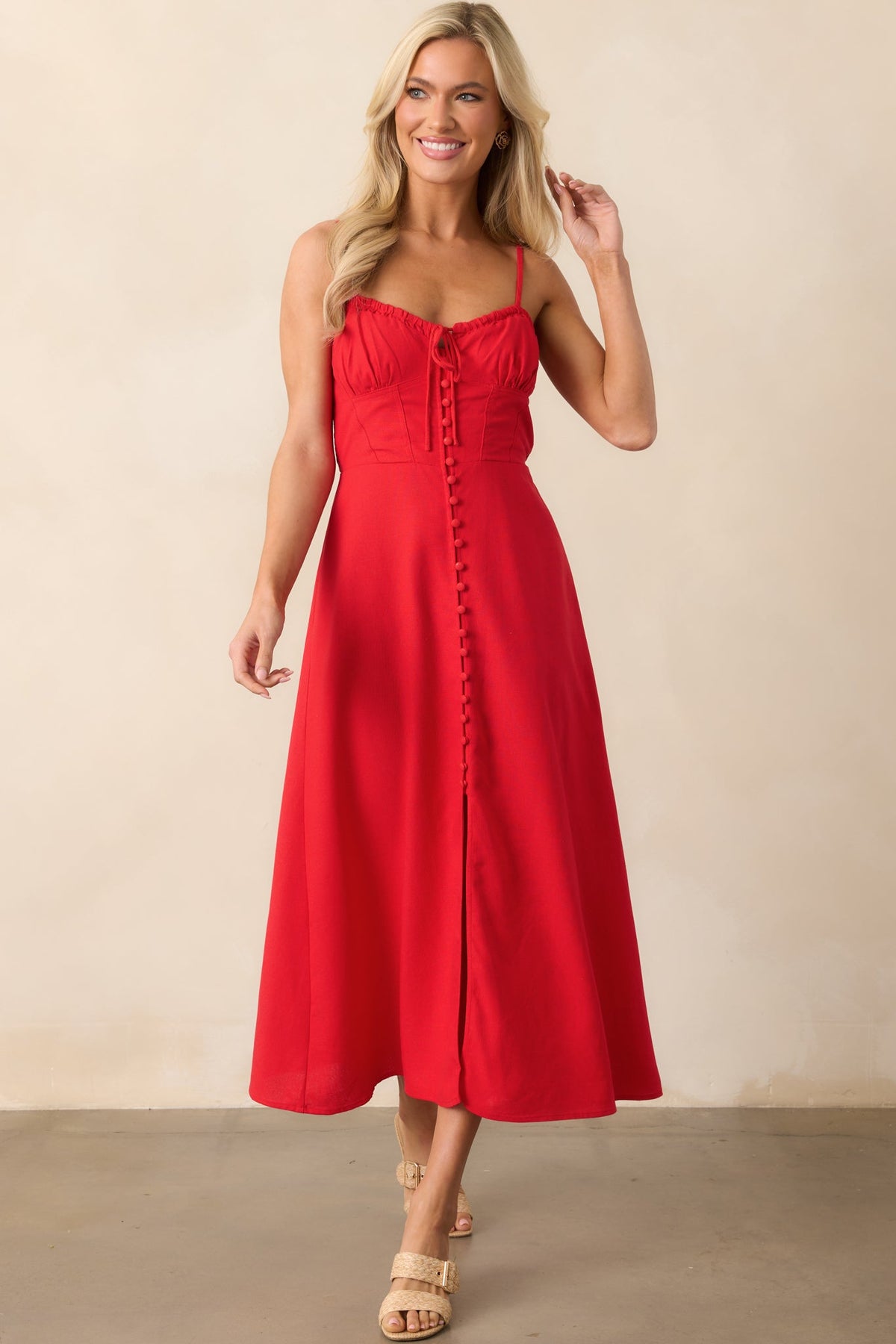 Tailor Made For You Red Button Front Maxi Dress