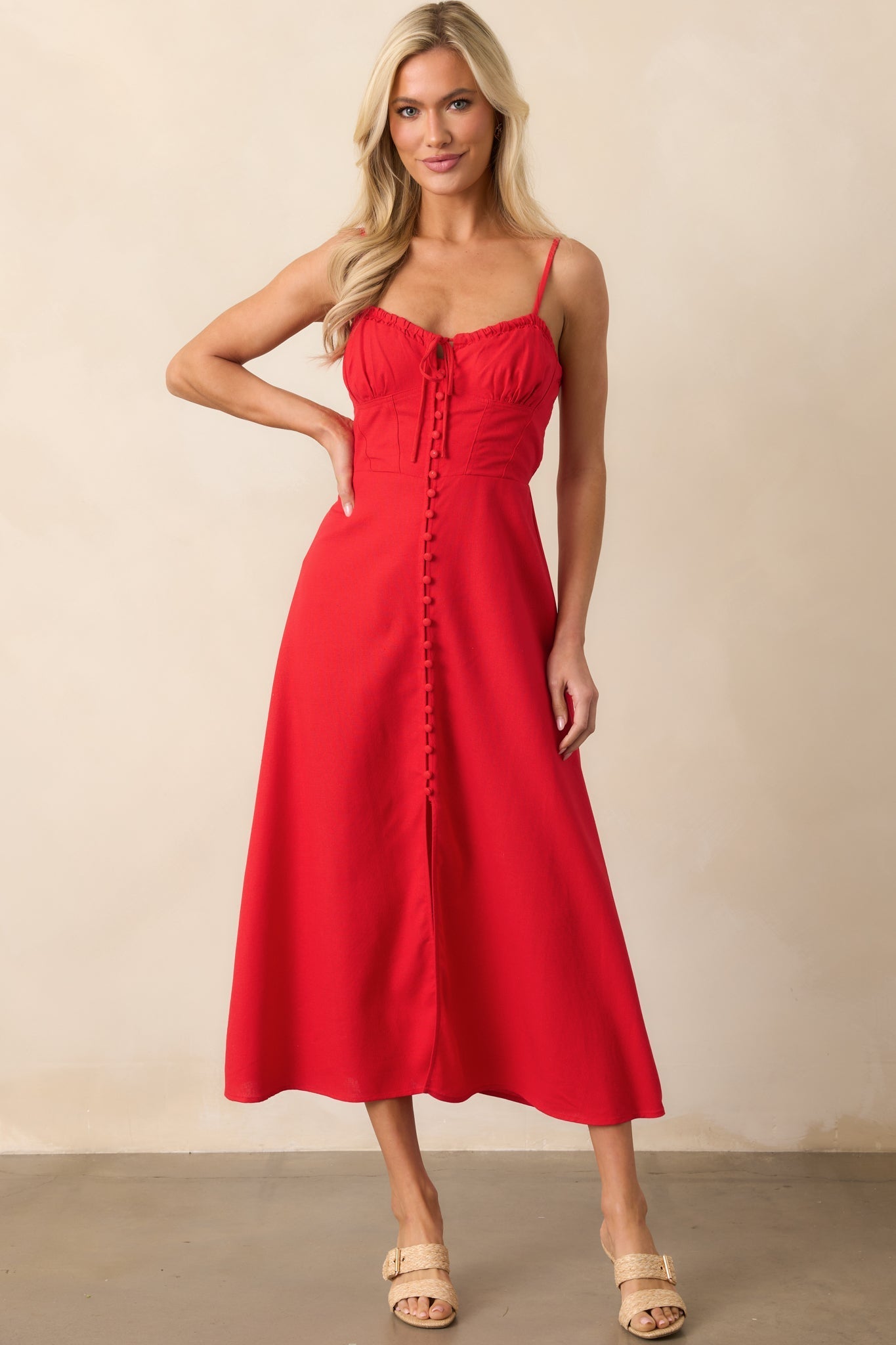 Tailor Made For You Red Button Front Maxi Dress