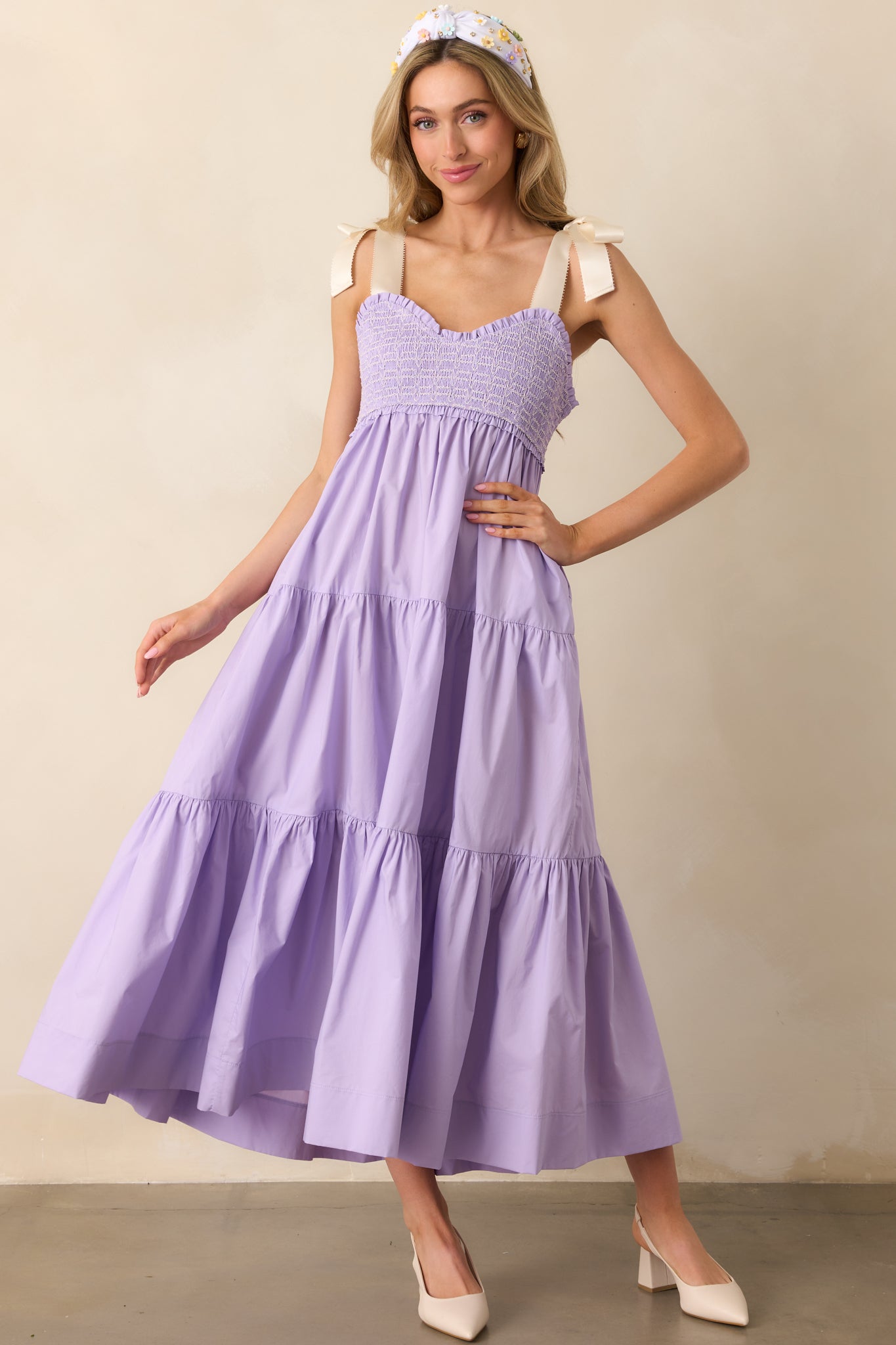 The Felicity Lavender Cotton Midi Dress