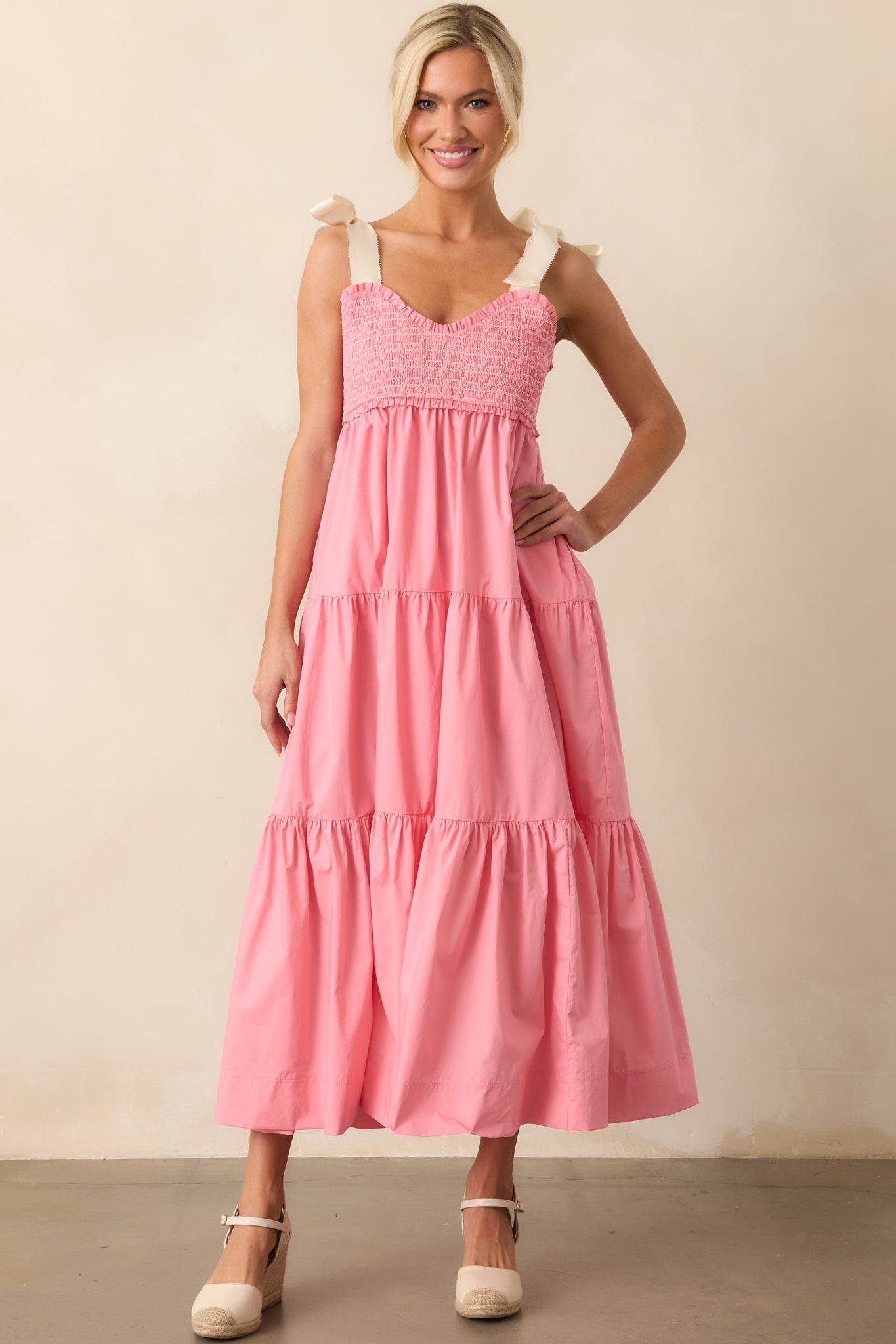 The Felicity Pink Coral Cotton Midi Dress