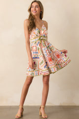 Sweet As Ever Ivory Multi Tropical Print Mini Dress