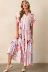 Mallory Passport Print Pink Midi Dress