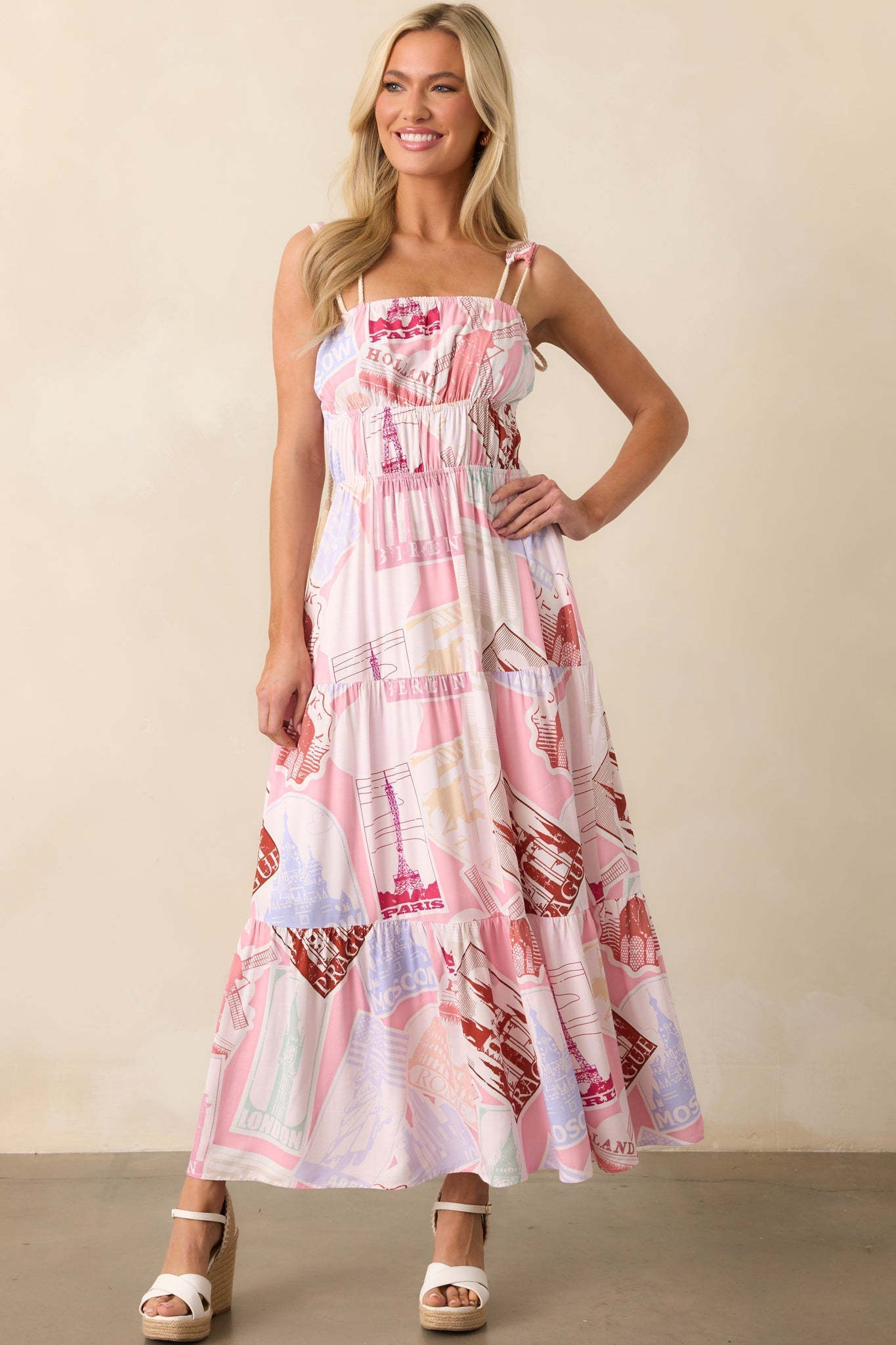 Adair Passport Print Pink Midi Dress