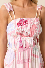 Adair Passport Print Pink Midi Dress
