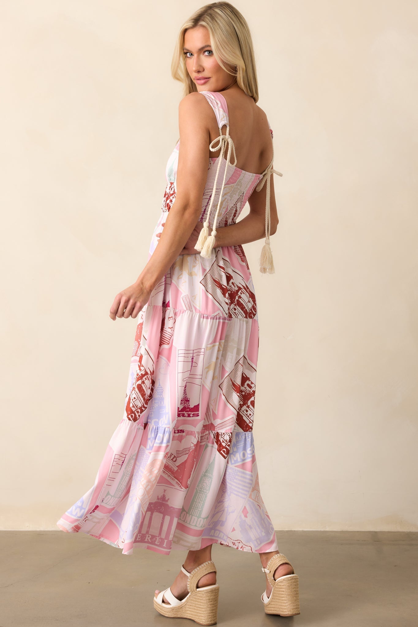 Adair Passport Print Pink Midi Dress