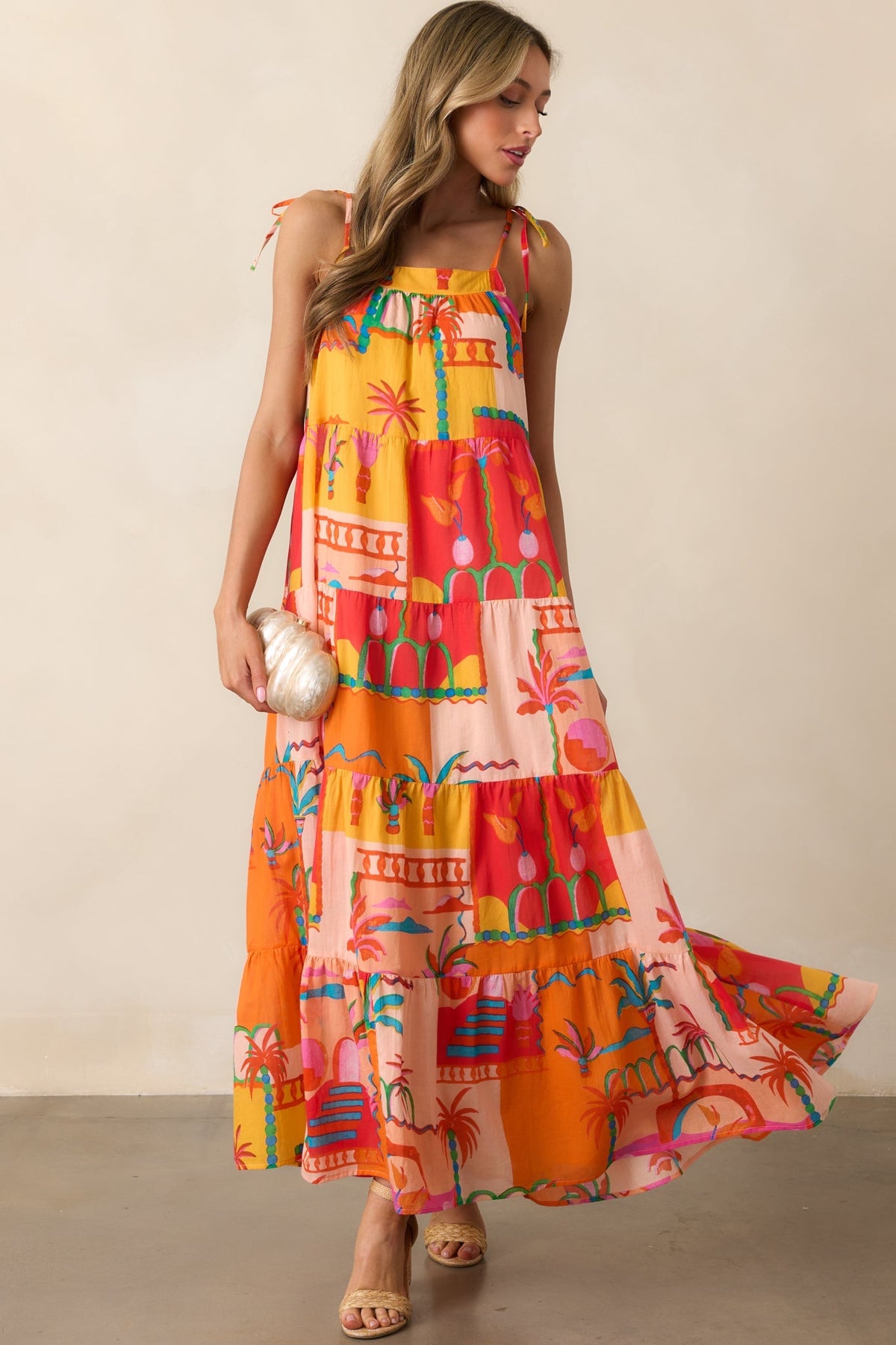 Seaside Soiree Orange Tropical Print Cotton Maxi Dress