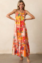 Seaside Soiree Orange Tropical Print Cotton Maxi Dress