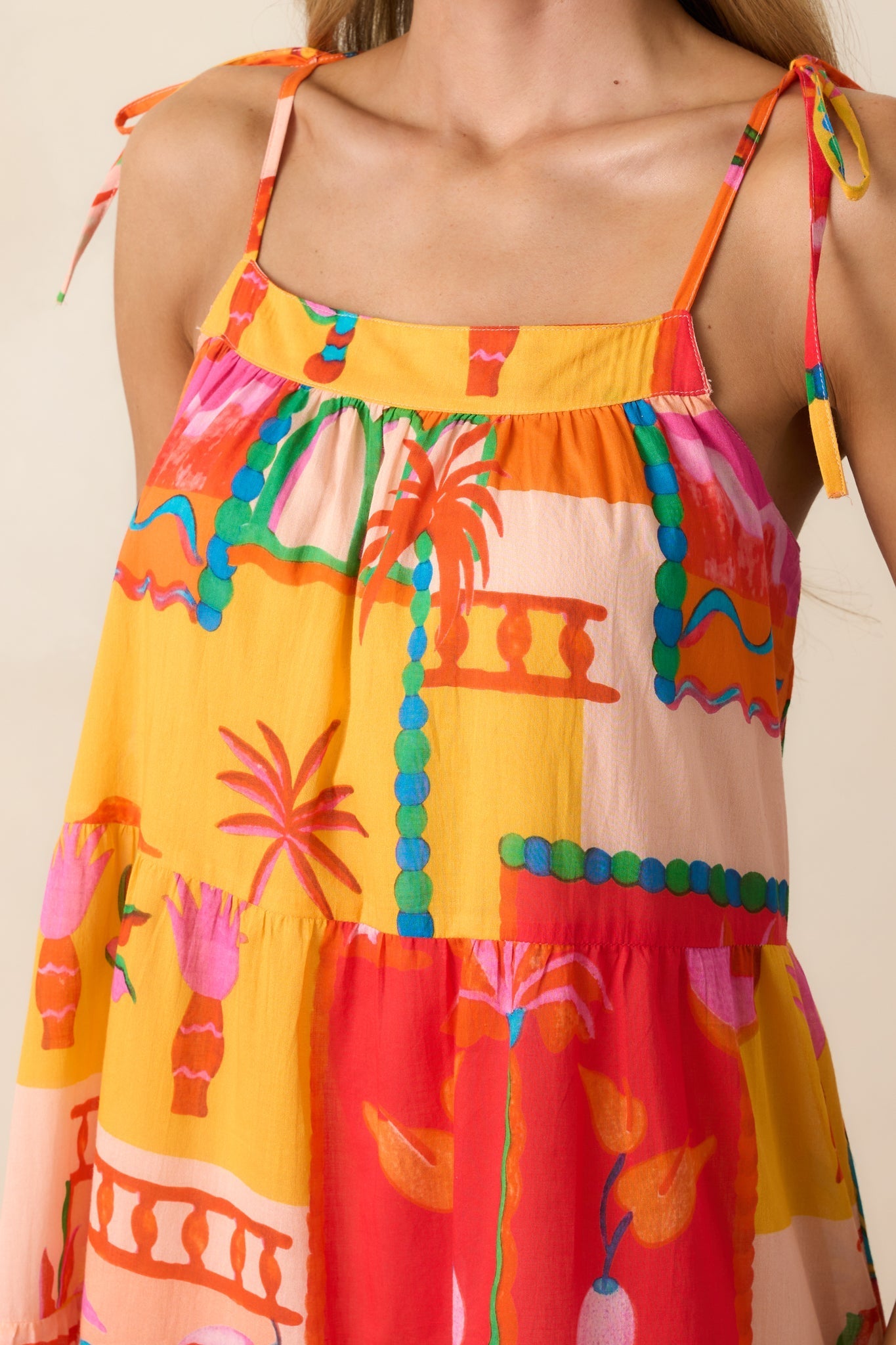 Seaside Soiree Orange Tropical Print Cotton Maxi Dress