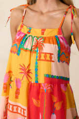 Seaside Soiree Orange Tropical Print Cotton Maxi Dress