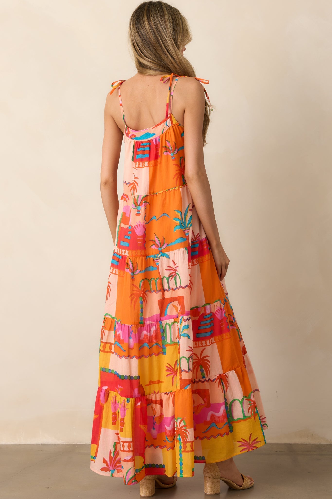 Seaside Soiree Orange Tropical Print Cotton Maxi Dress