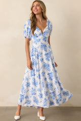 For The Dreamers Blue Floral Puff Sleeve Maxi Dress