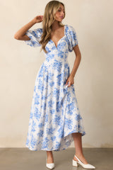 For The Dreamers Blue Floral Puff Sleeve Maxi Dress
