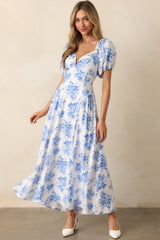 For The Dreamers Blue Floral Puff Sleeve Maxi Dress