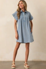 Perfect Afternoon Light Wash Short Sleeve Denim Mini Dress