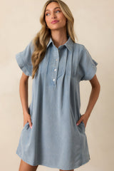 Perfect Afternoon Light Wash Short Sleeve Denim Mini Dress
