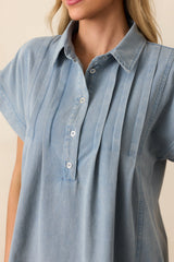 Perfect Afternoon Light Wash Short Sleeve Denim Mini Dress