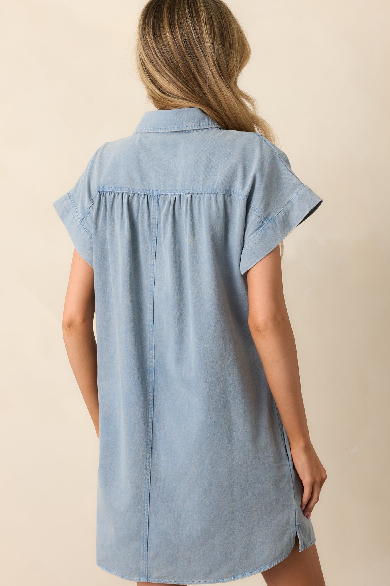 Perfect Afternoon Light Wash Short Sleeve Denim Mini Dress
