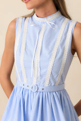 Emma Blue Micro Gingham Cotton Ribbon Trim Dress