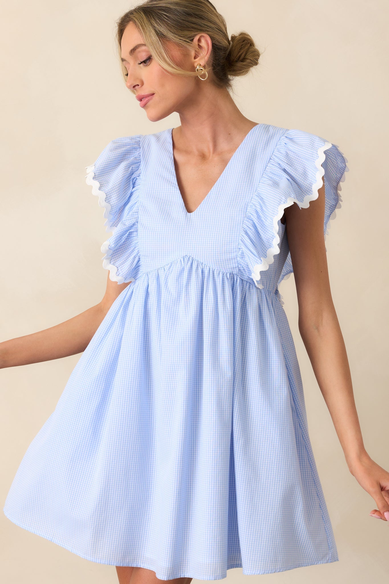 Fairchild Blue Micro Gingham Cotton Mini Dress