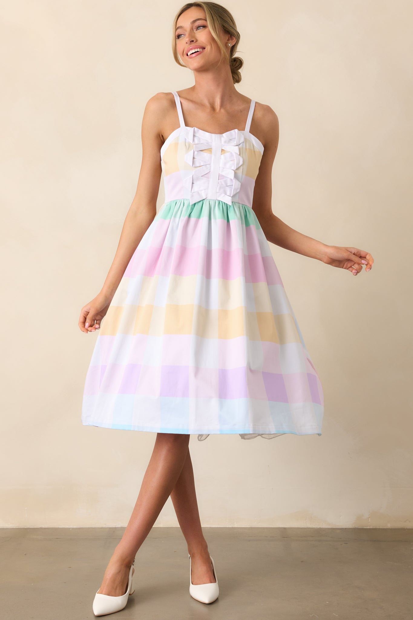 Kensington Easter Soiree Plaid Cotton Midi Dress