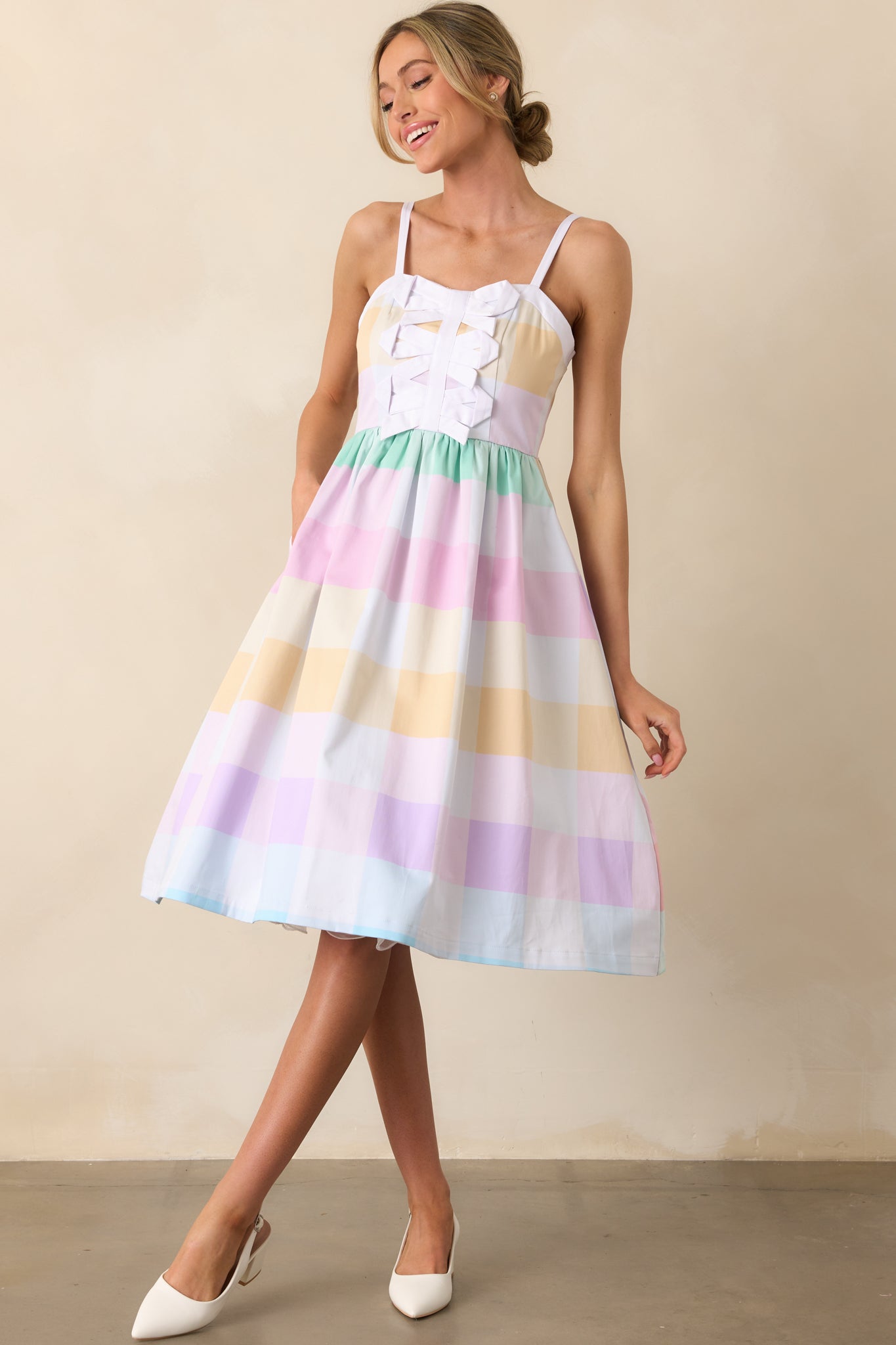 Kensington Easter Soiree Plaid Cotton Midi Dress