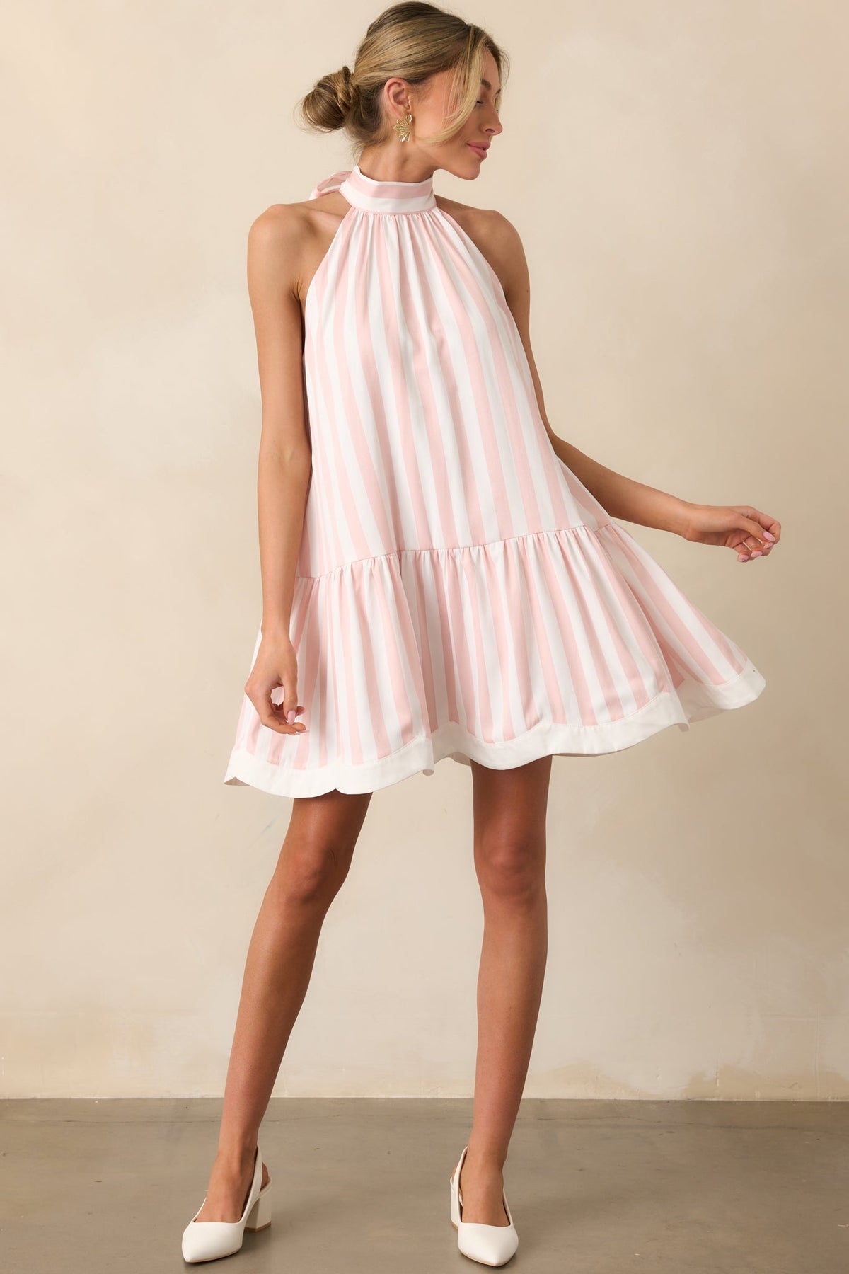 Gatsby Azalea Pink Stripe Scalloped Swing Dress