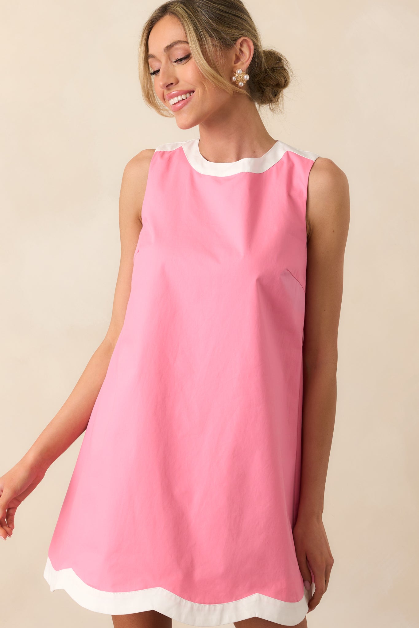 York Geranium Pink Scallop Cotton Shift Dress