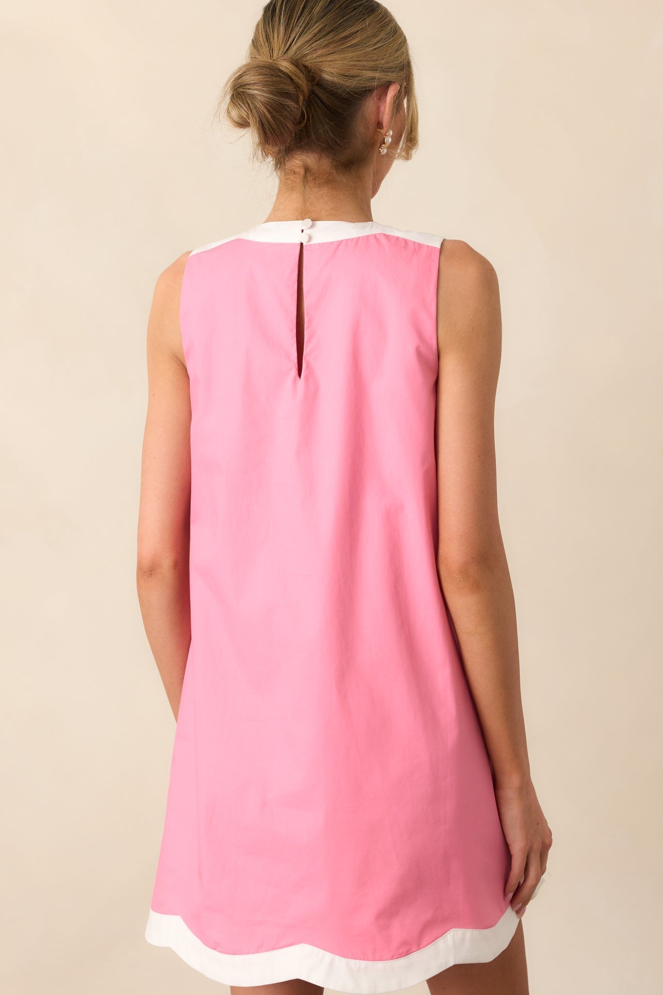 York Geranium Pink Scallop Cotton Shift Dress