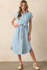 Begin Again Light Wash Chambray Stripe Midi Shirt Dress
