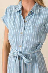 Begin Again Light Wash Chambray Stripe Midi Shirt Dress