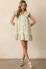 On A Whim Light Green Lemon Print Cotton Mini Shirt Dress