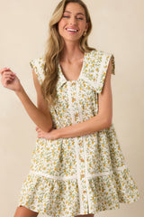 On A Whim Light Green Lemon Print Cotton Mini Shirt Dress