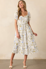 The Best Way White Floral Lemon Print Cotton Midi Dress