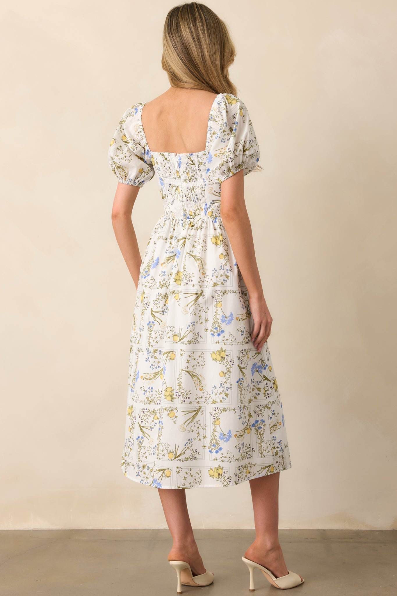 The Best Way White Floral Lemon Print Cotton Midi Dress