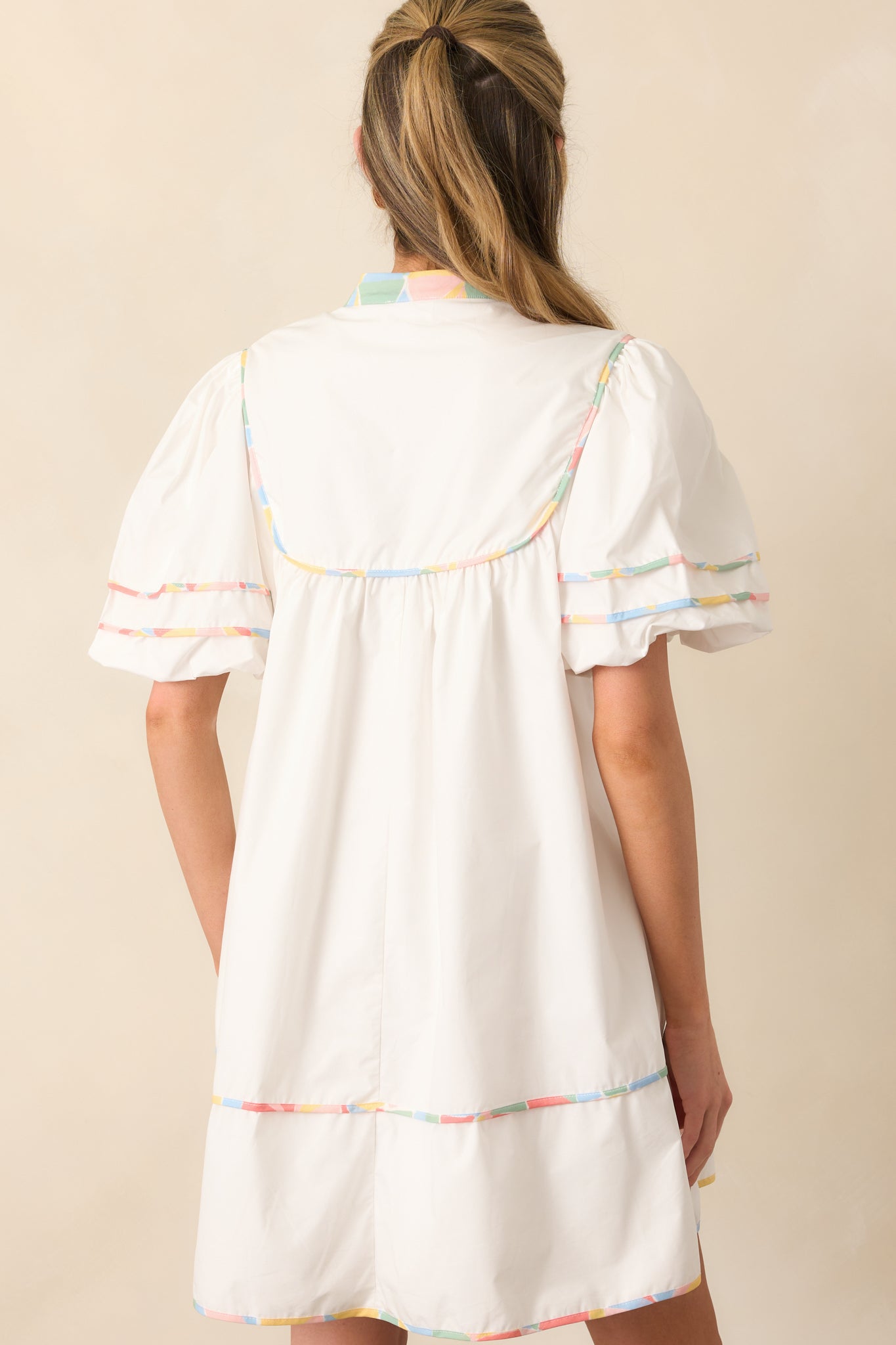 Take Another Look White Multi Floral Trim Cotton Mini Dress