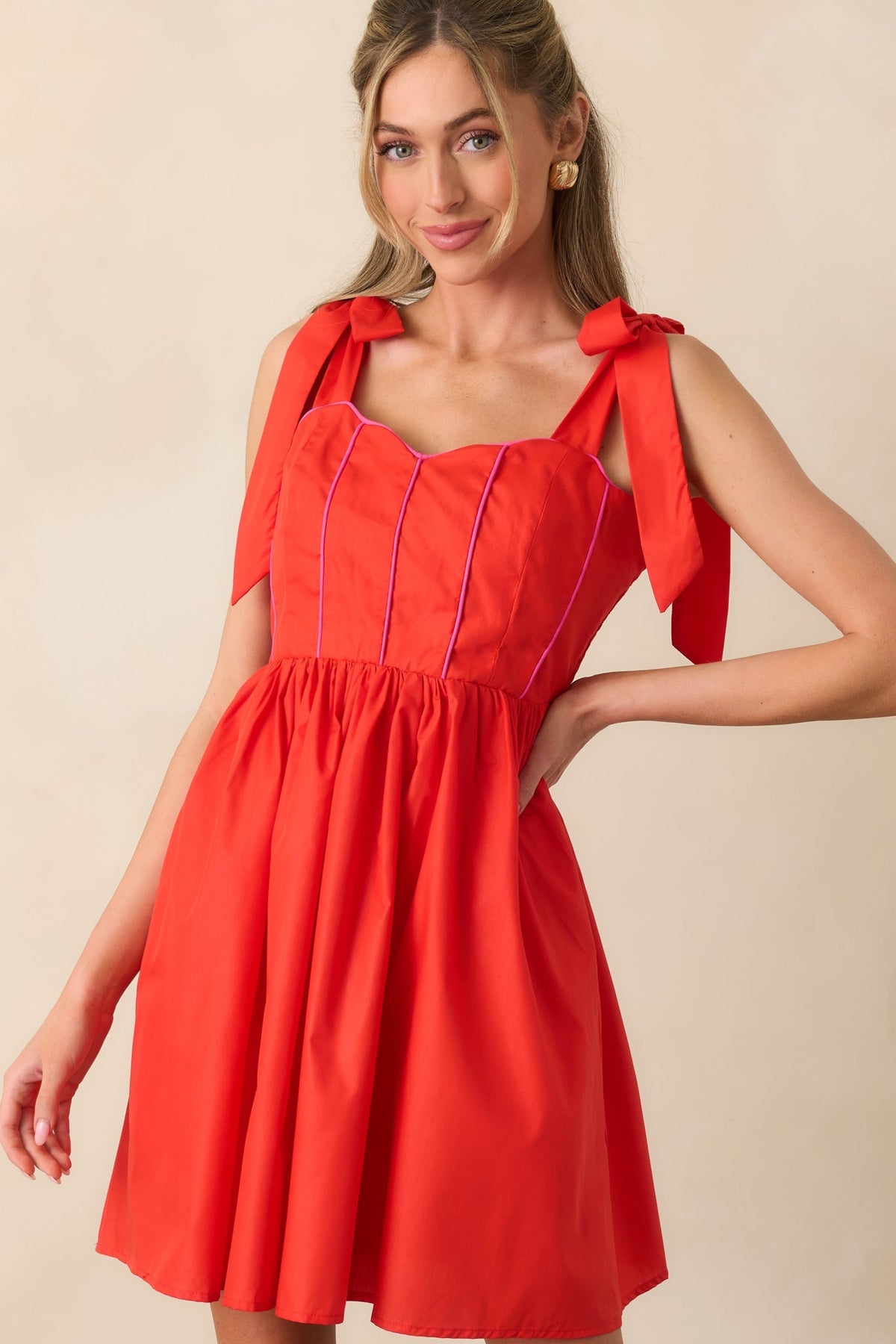 Love Without Limits Red Bow Strap Mini Dress