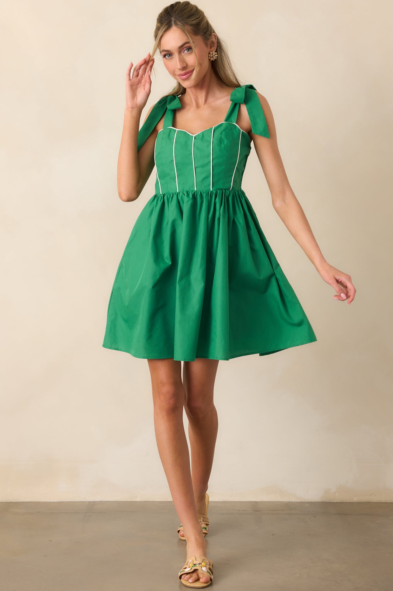 Love Without Limits Kelly Green Bow Strap Mini Dress